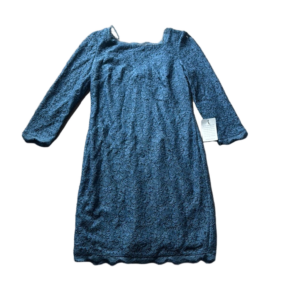 Adrianna Papell Teal Lace Sheath Dress SIZE 8 3/4 Sleeve Cocktail Wedding Guest
